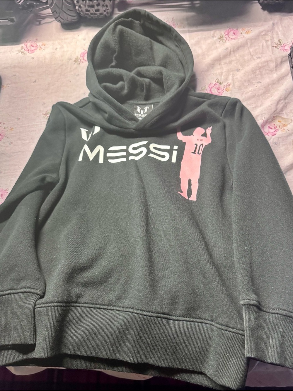 Messi Hooded Sweatshirt for Kids - Black with Pink Graphic